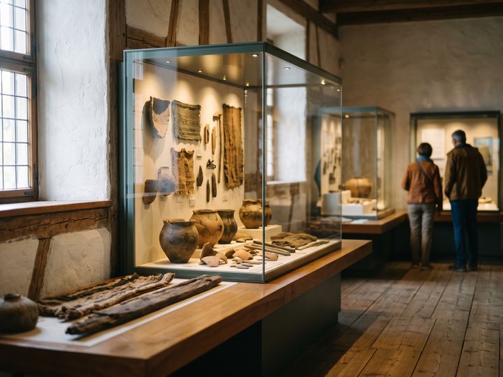 Image d’illustration : Salle de musée avec des objets de fouilles dans des vitrines